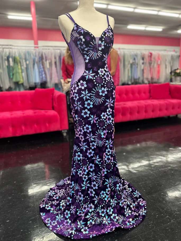 Nina Canacci 8257 Size 4 Emerald Velvet Sequin Prom Dress Mermaid Sheer Formal Gown V Neck - Image 5