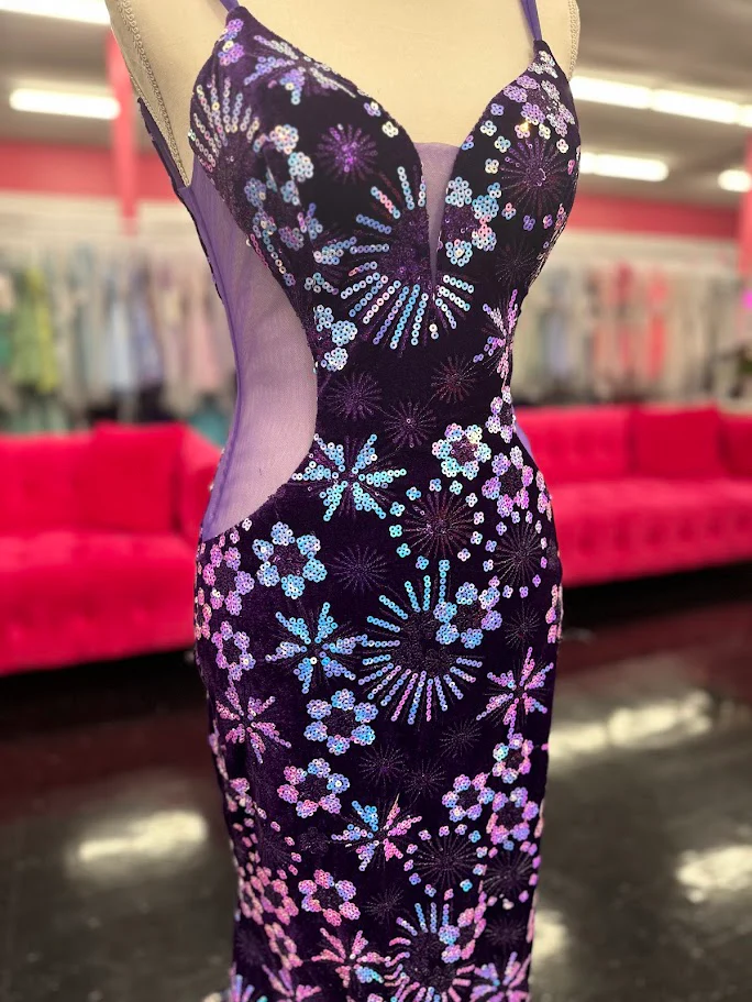 Nina Canacci 8257 Size 4 Emerald Velvet Sequin Prom Dress Mermaid Sheer Formal Gown V Neck - Image 6