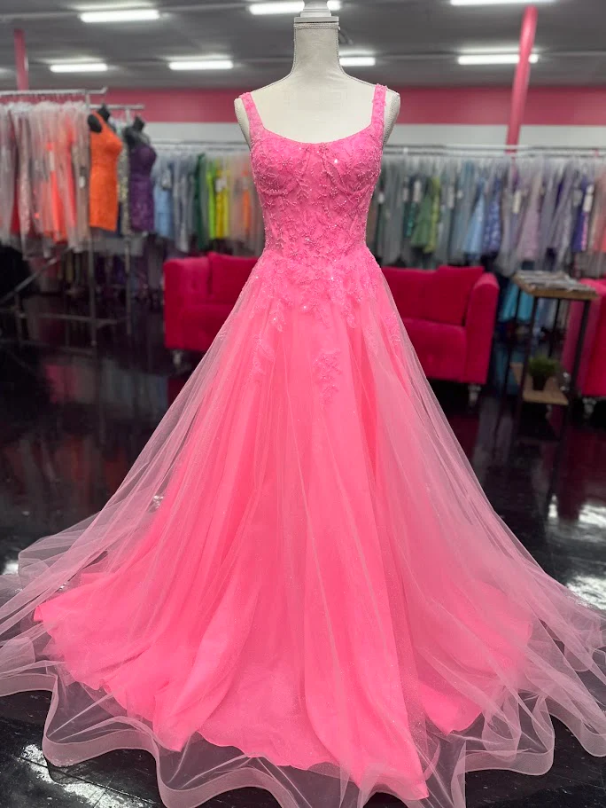 Nina Canacci 8266 Size 4 Hot Pink Beaded Ballgown Prom Dress Corset A Line Shimmer Backless