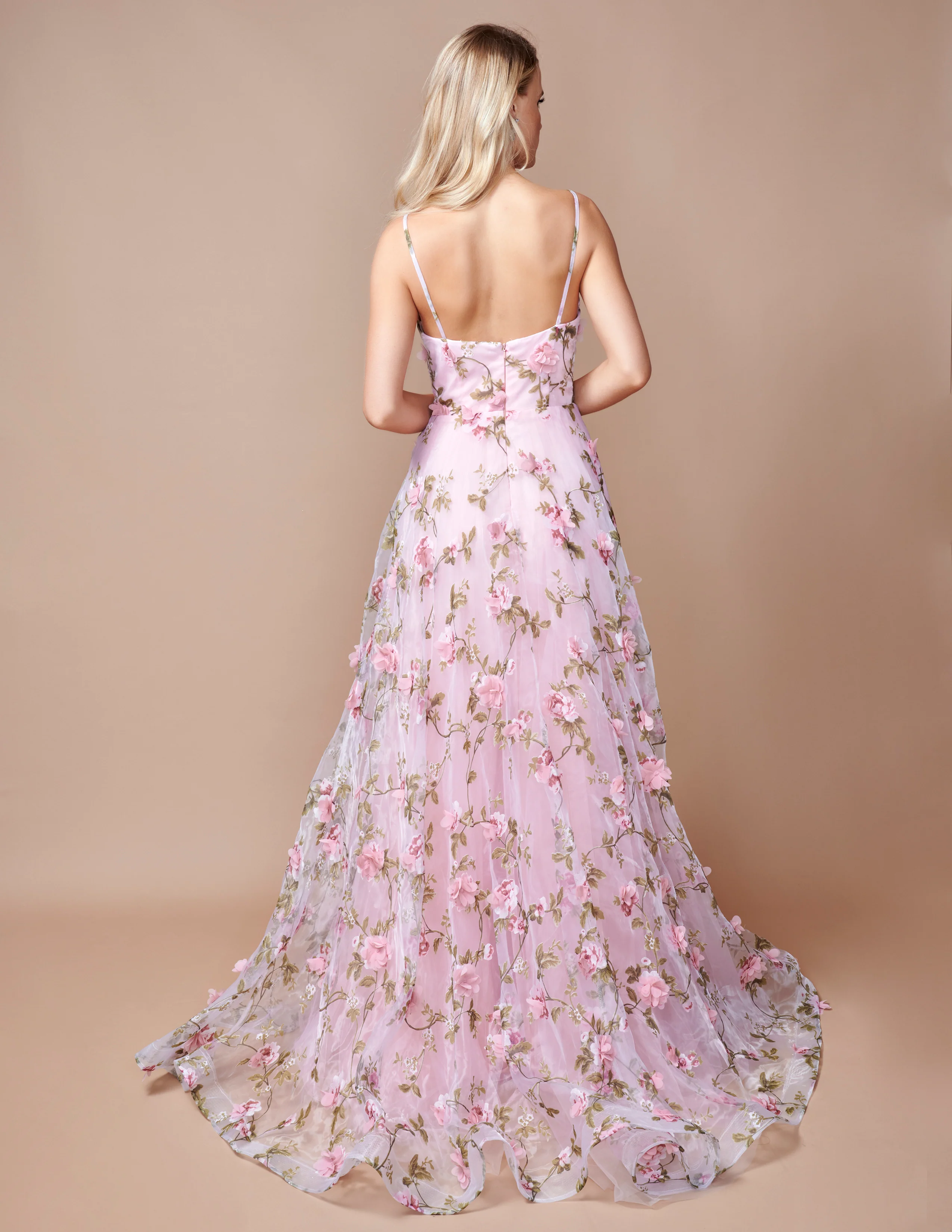 Nina Canacci 9150 A Line Floral Maxi Slit Prom Dress 3D Formal Gown Print V Neck Evening - Image 4