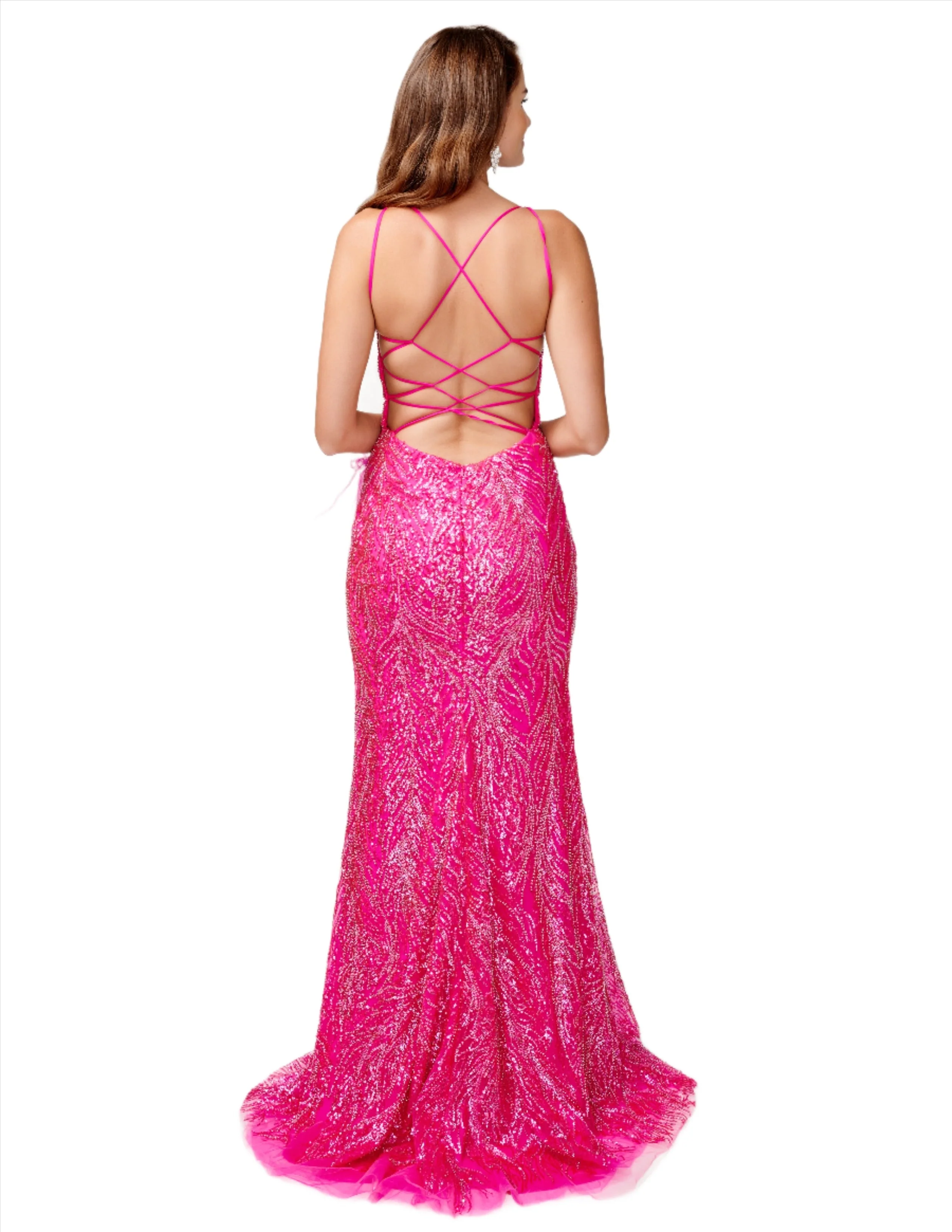 Nina Canacci 9158 Size 2,4 Flamingo Beaded Feather Formal Dress Backless Corset Slit Formal Gown Sheer - Image 2