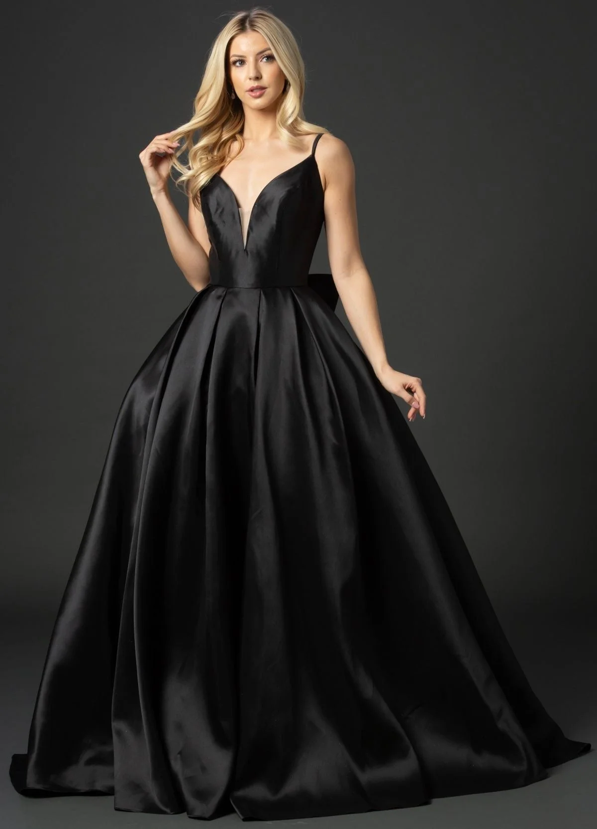 Nina Canacci B1900 Size 0 Black satin prom dress ballgown bow Formal Gown - Image 7
