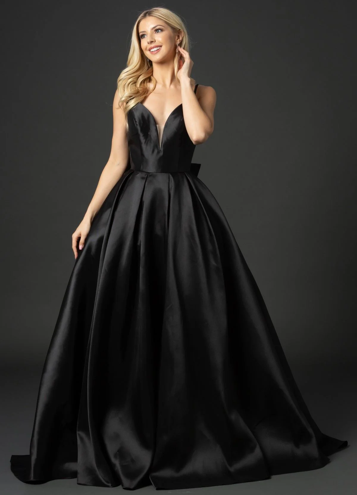 Nina Canacci B1900 Size 0 Black satin prom dress ballgown bow Formal Gown - Image 8