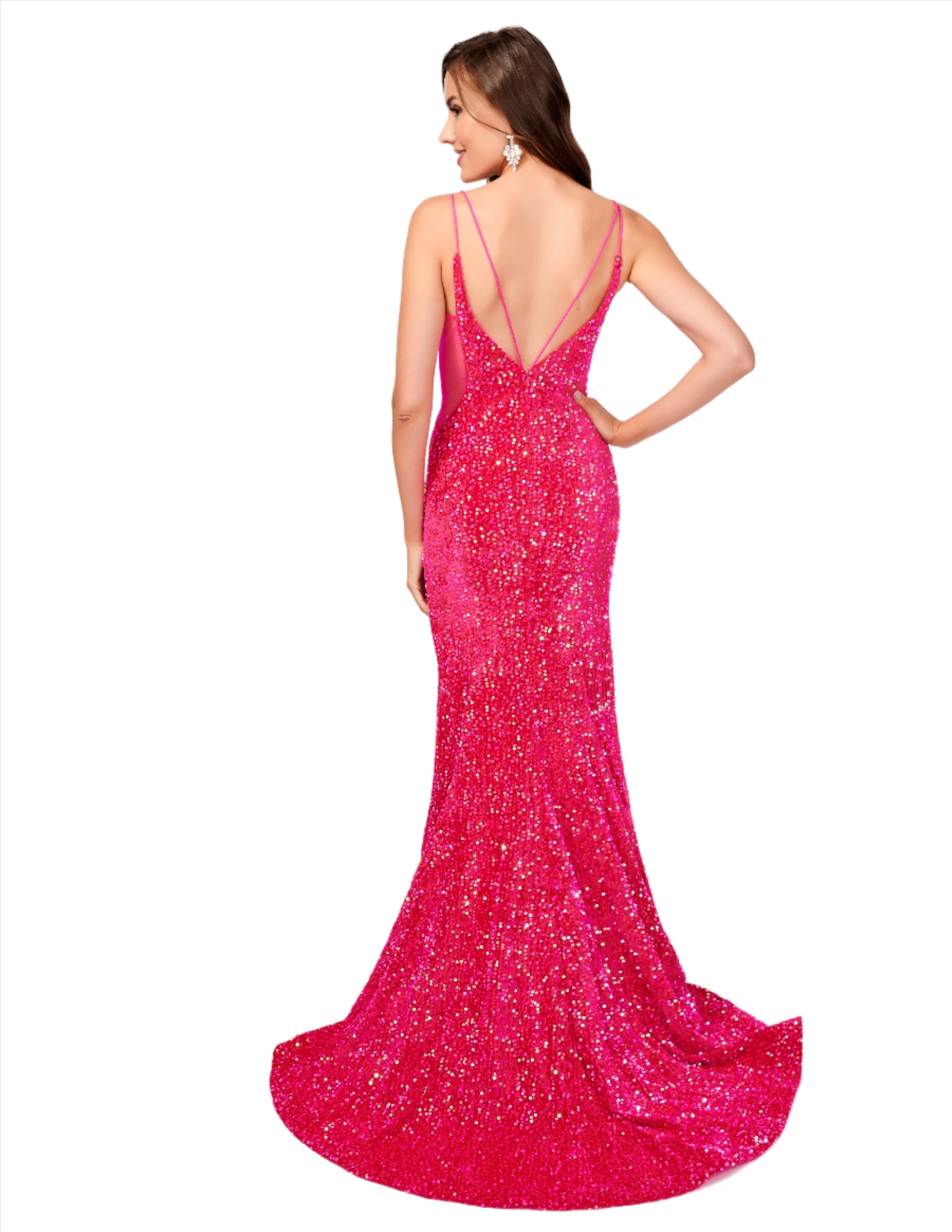 Nina Canacci Size 4, 6 Fuchsia 4420 Velvet Sequin Mermaid Prom Dress Formal Evening Gown Sheer V Neck - Image 2