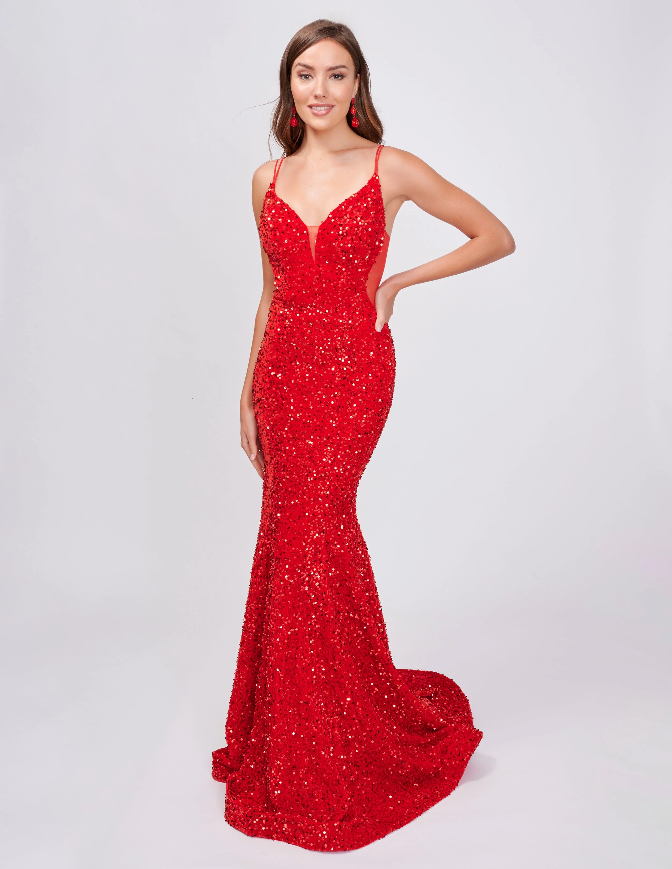 Nina Canacci Size 4, 6 Fuchsia 4420 Velvet Sequin Mermaid Prom Dress Formal Evening Gown Sheer V Neck - Image 5