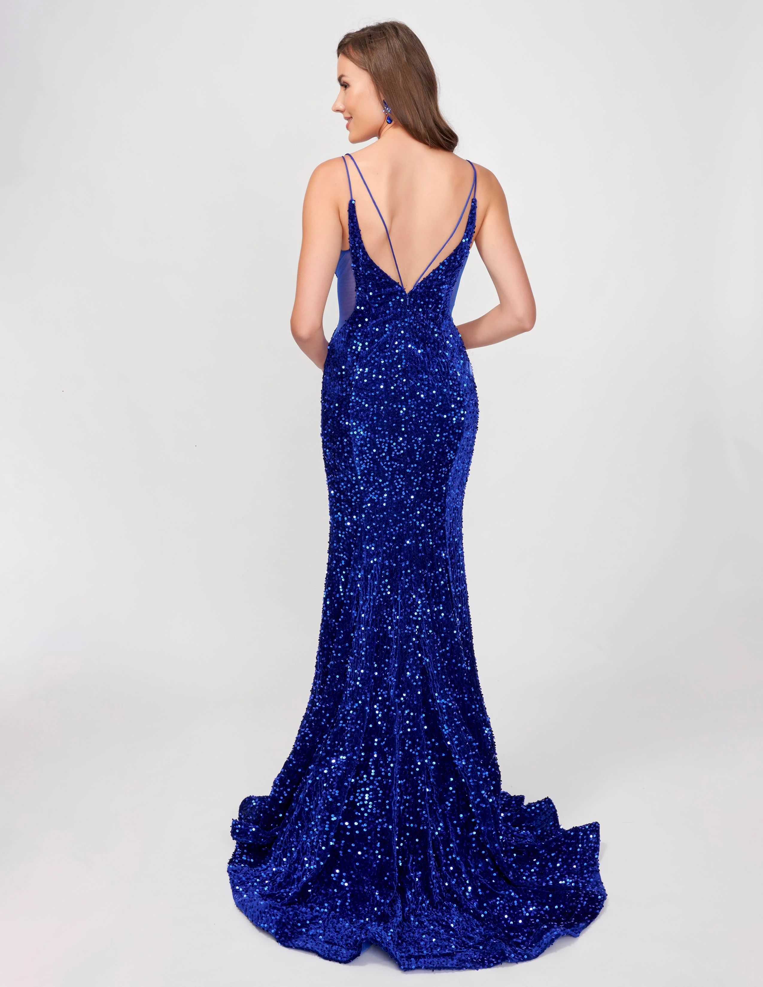 Nina Canacci Size 4, 6 Fuchsia 4420 Velvet Sequin Mermaid Prom Dress Formal Evening Gown Sheer V Neck - Image 7