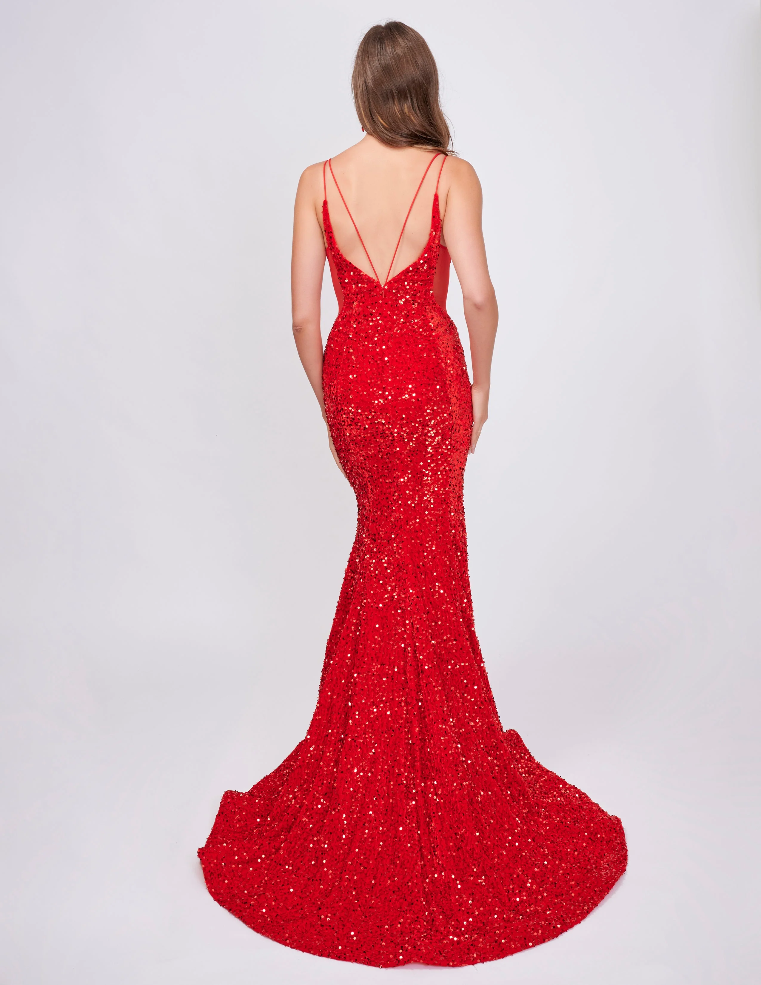 Nina Canacci Size 4, 6 Fuchsia 4420 Velvet Sequin Mermaid Prom Dress Formal Evening Gown Sheer V Neck - Image 8