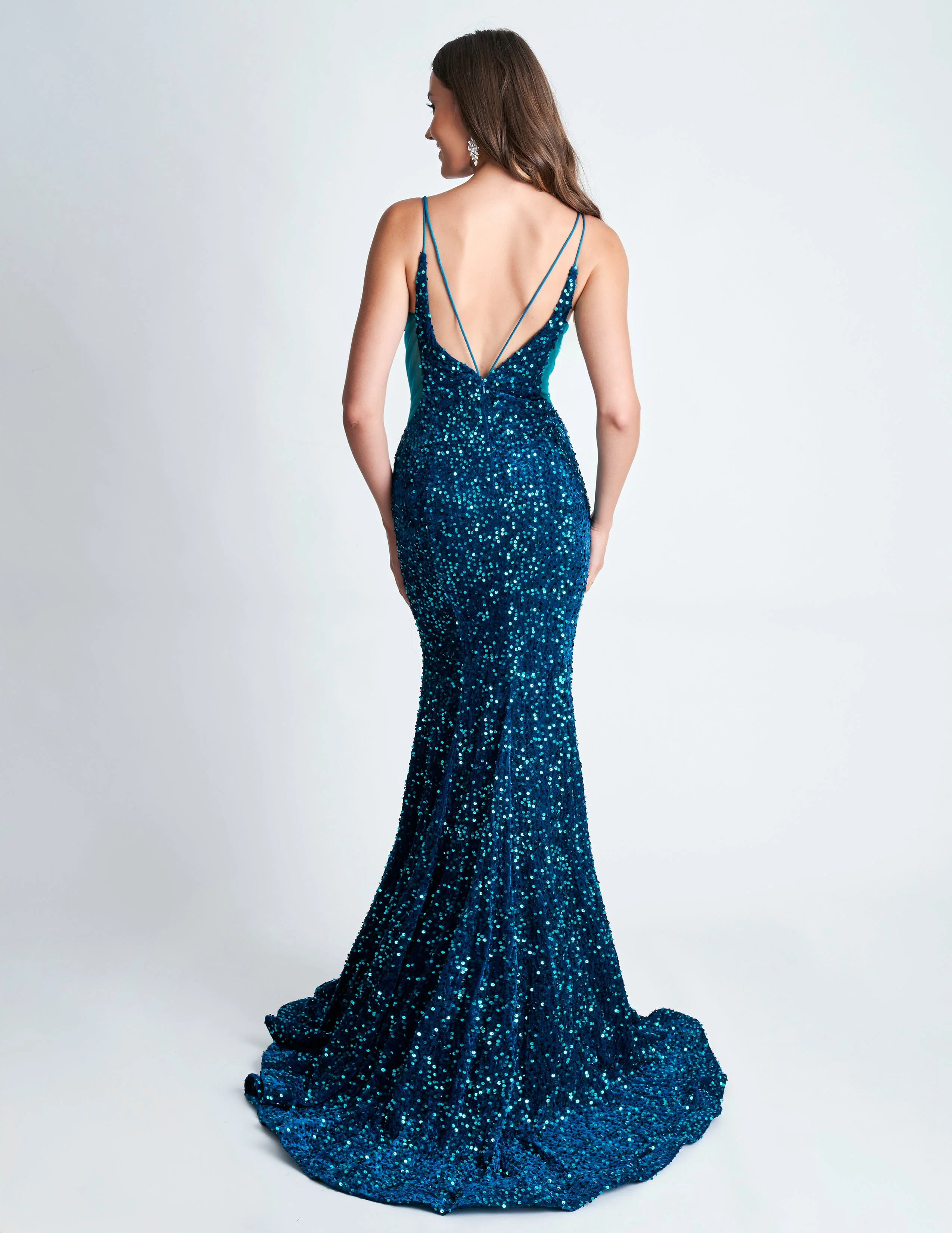 Nina Canacci Size 4, 6 Fuchsia 4420 Velvet Sequin Mermaid Prom Dress Formal Evening Gown Sheer V Neck - Image 9