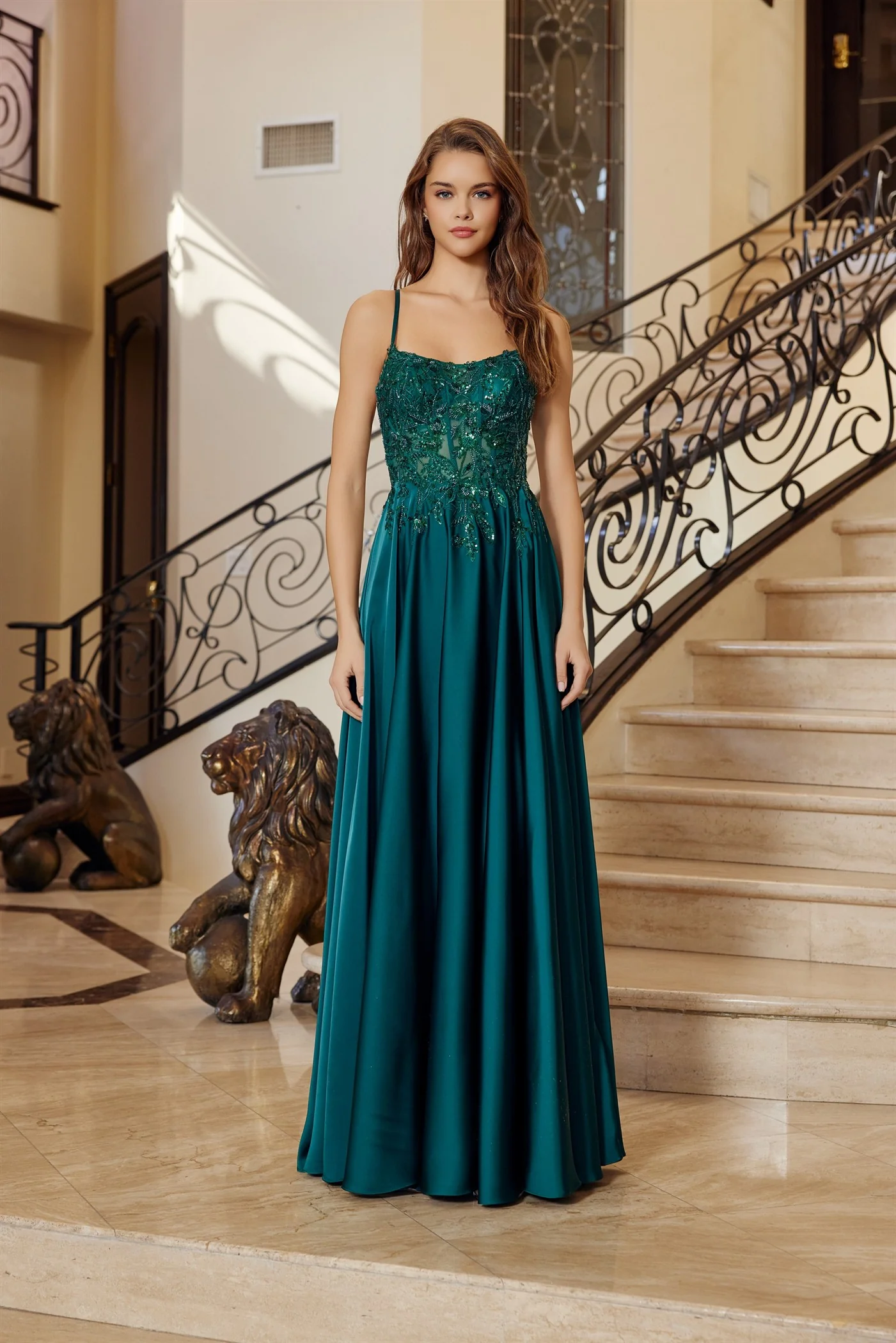 Nox Anabel A1725 Backless A-line Sheer Sequin Corset Prom Dress