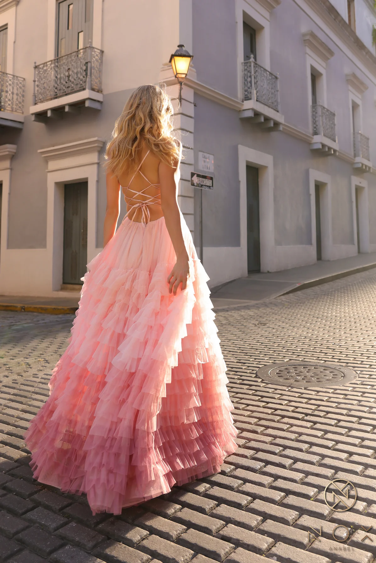 Nox Anabel C1420 A Line Ombre Maxi Slit Layer Tulle Prom Dress Backless Corset Formal Gown - Image 11