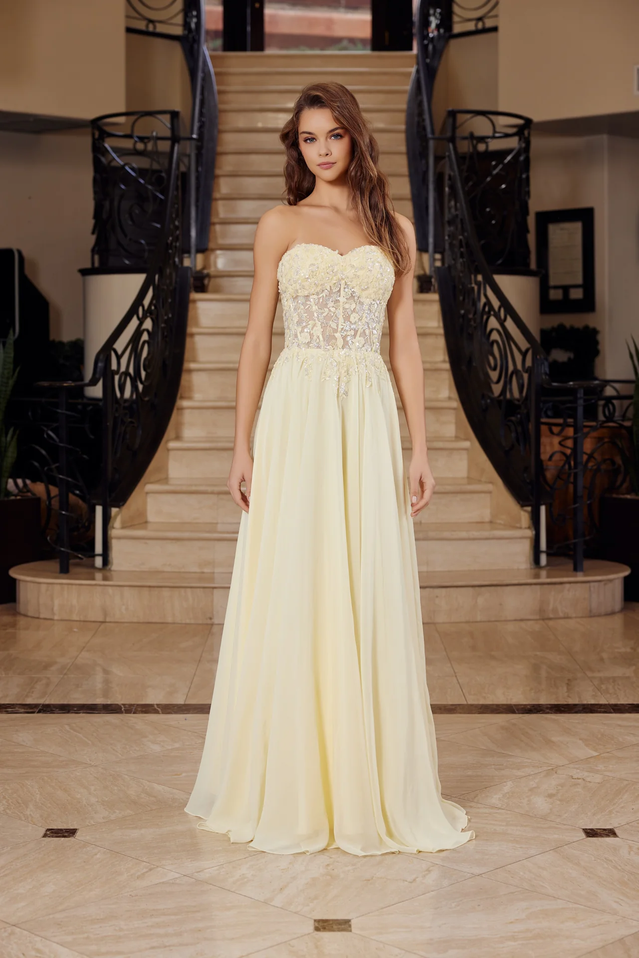 Nox Anabel C1617 Sheer Sequin Beaded Corset A-Line Prom Dress