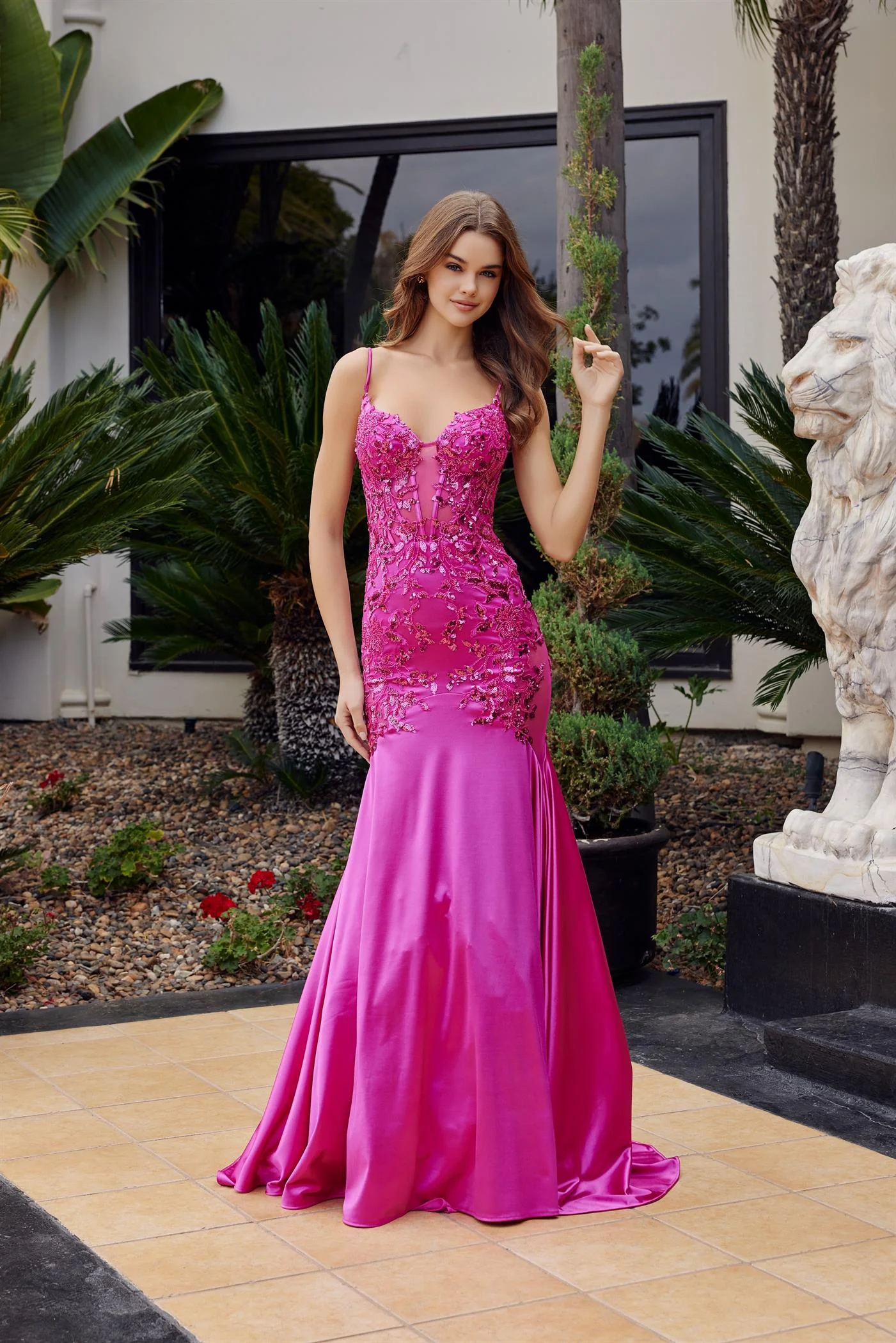 Nox Anabel E1532 Sheer Corset Floral Sequin Prom Dress - Image 3