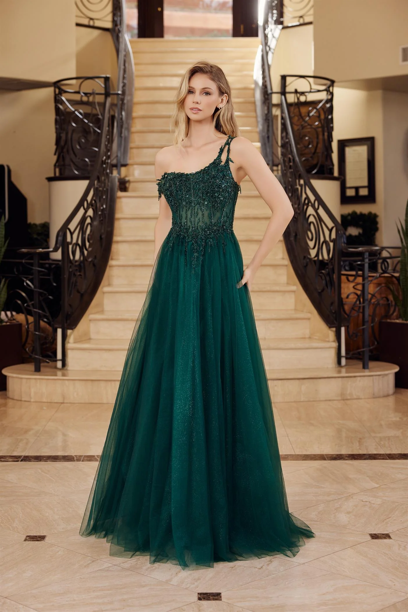 Nox Anabel F1567 Sheer Beaded Corset A-Line Scoop Prom Dress - Image 2