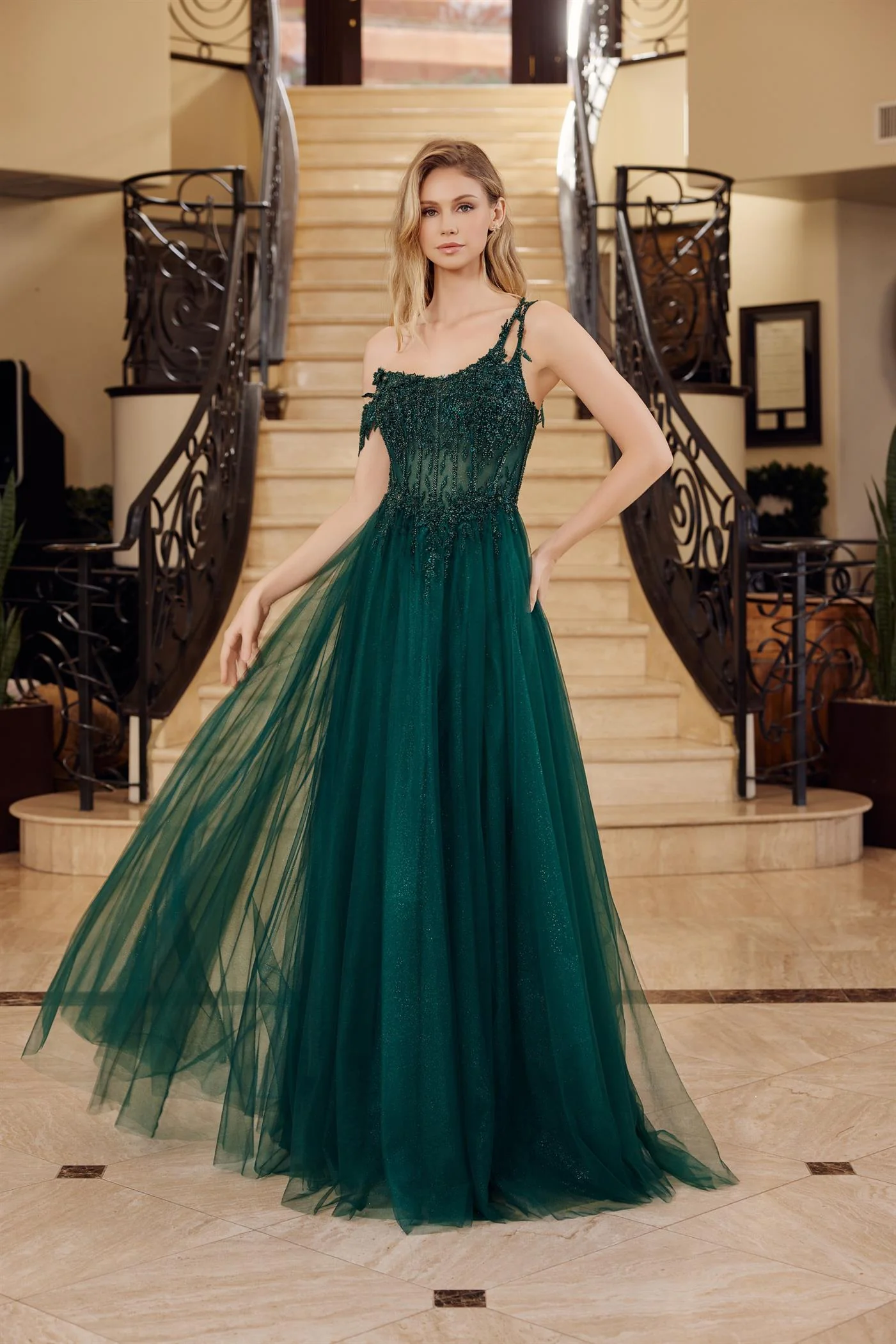 Nox Anabel F1567 Sheer Beaded Corset A-Line Scoop Prom Dress - Image 5
