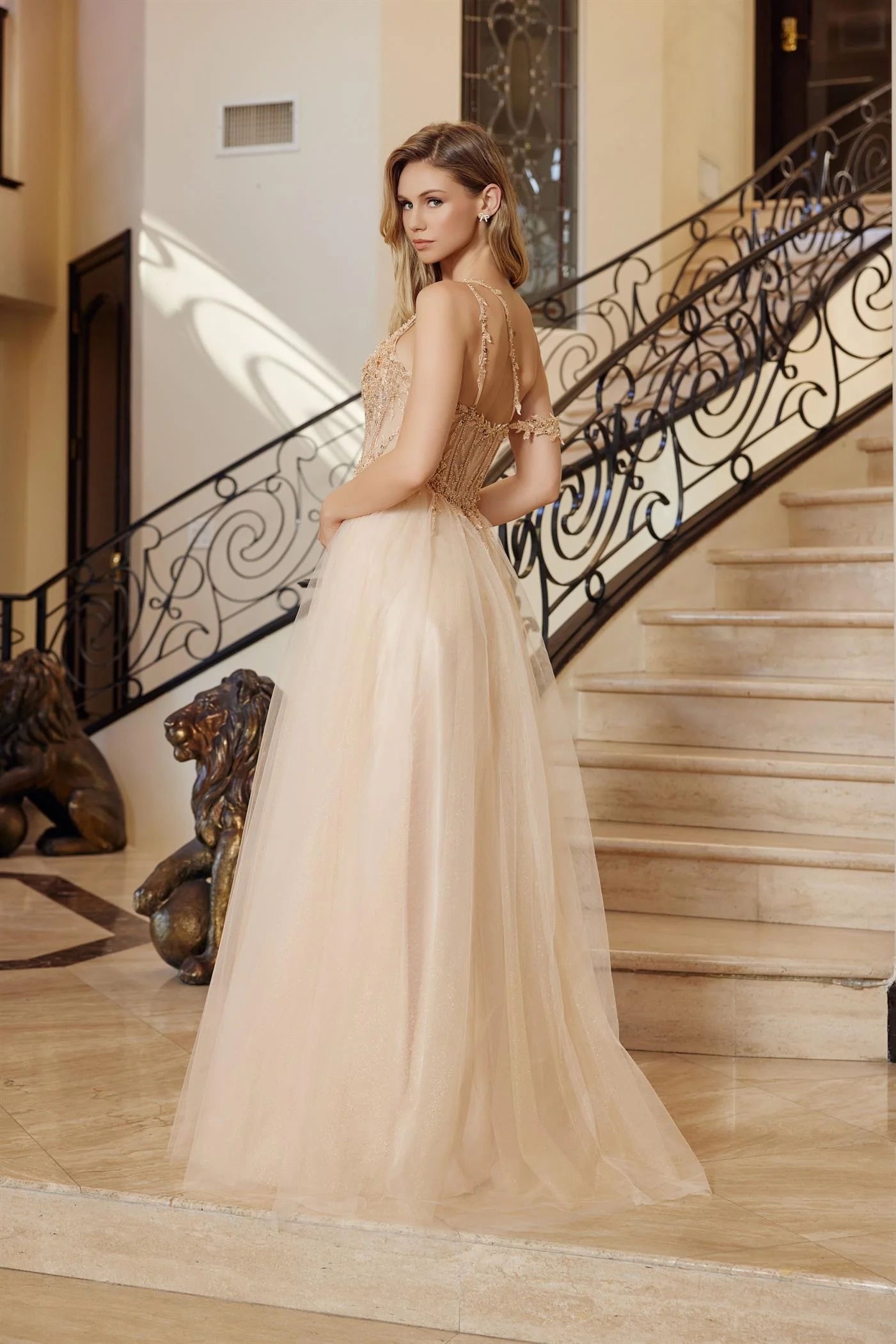 Nox Anabel F1567 Sheer Beaded Corset A-Line Scoop Prom Dress - Image 7