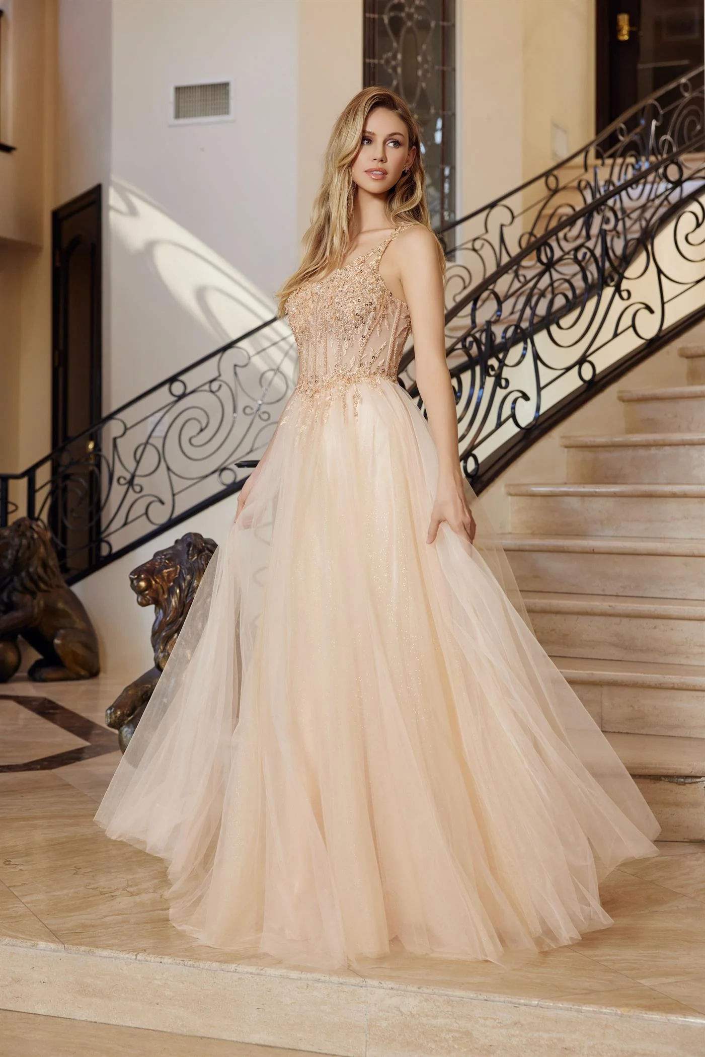 Nox Anabel F1567 Sheer Beaded Corset A-Line Scoop Prom Dress - Image 9