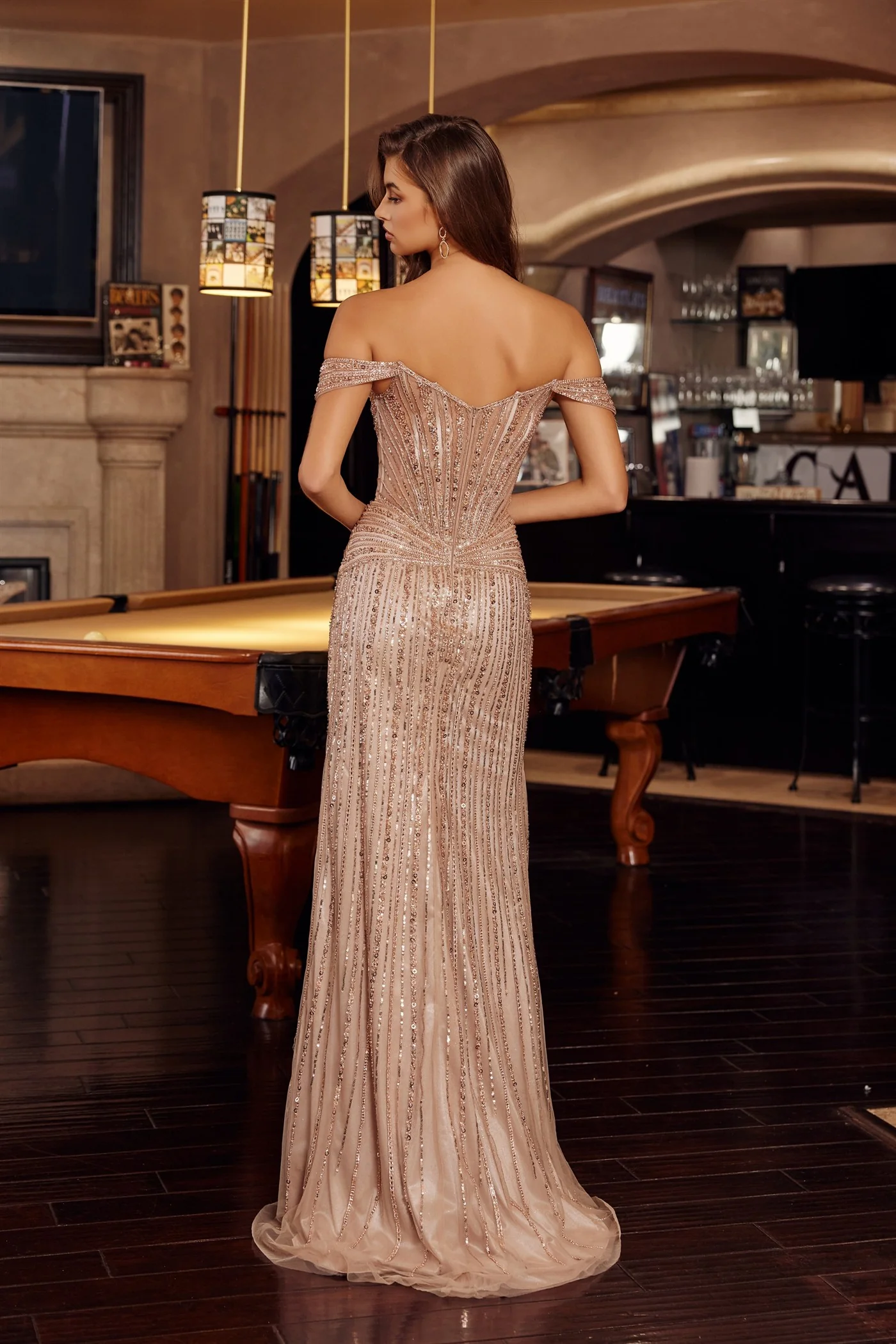 Nox Anabel F1728 V-Neck Sheer Corset Sequin Beaded Prom Dress - Image 4