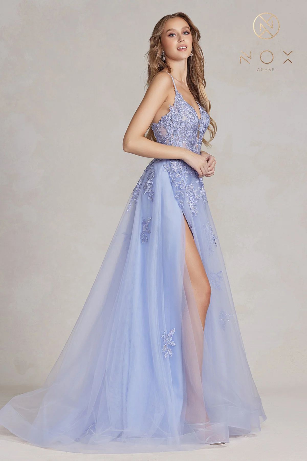 Nox Anabel G1149 A Line Sheer Lace Maxi Slit Prom Dress Backless Corset Formal Gown - Image 6