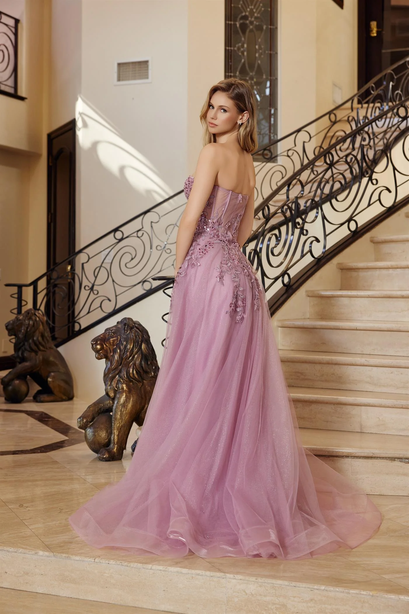 Nox Anabel G1371 Sheer Corset Floral Sequin Beaded Prom Dress - Image 4