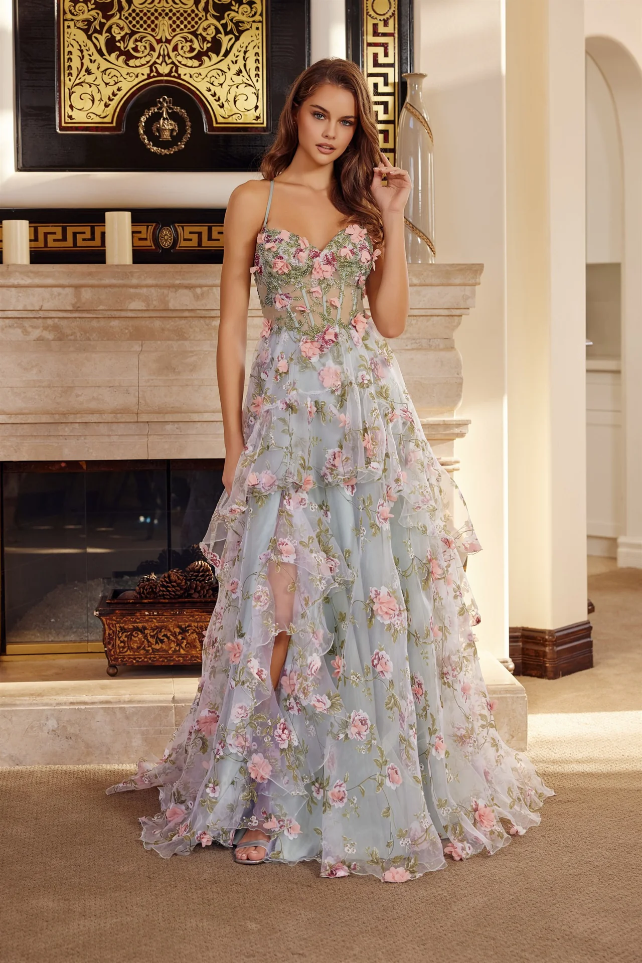 Nox Anabel G1783 Sweetheart Sheer Corset Floral Prom Dress - Image 2