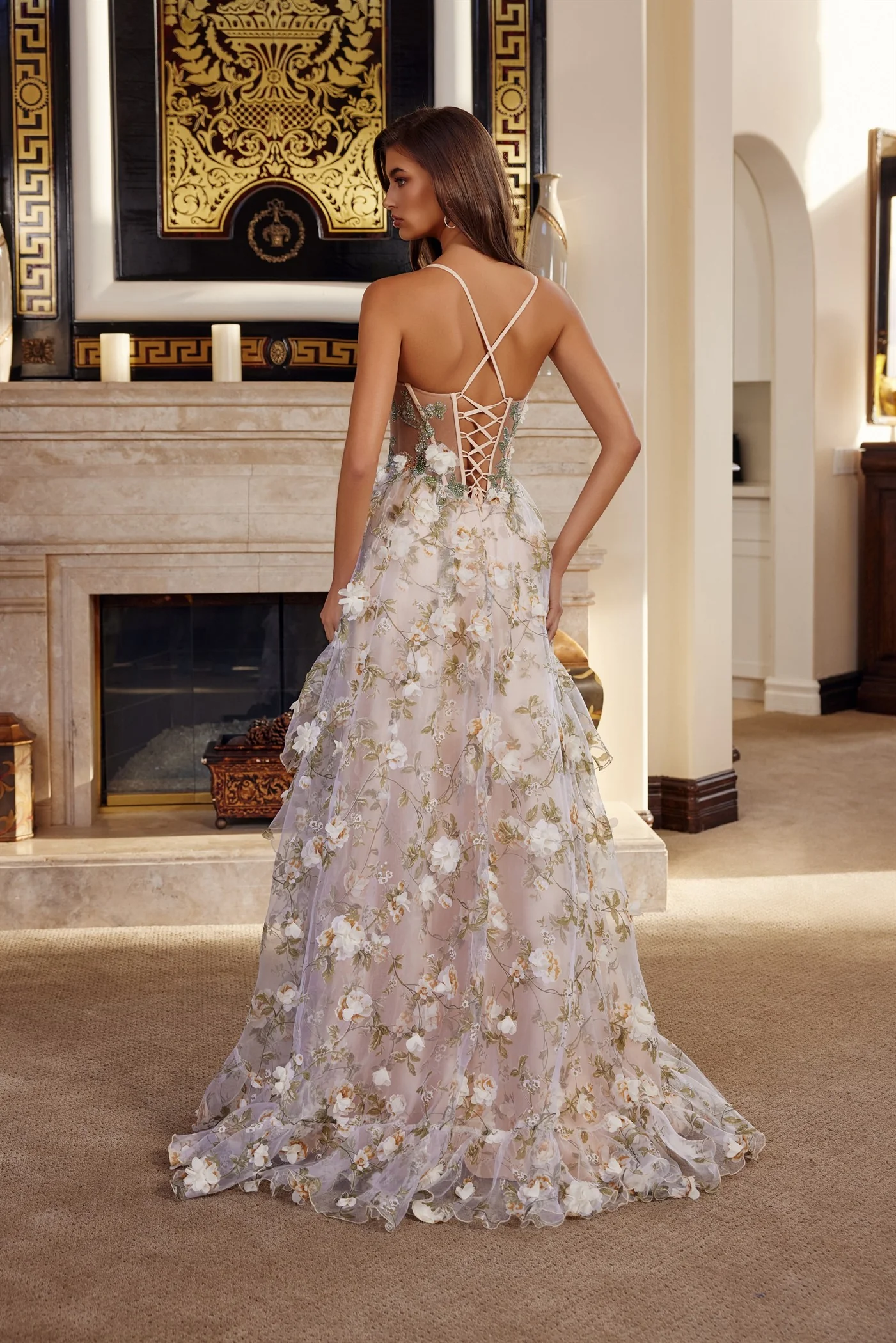 Nox Anabel G1783 Sweetheart Sheer Corset Floral Prom Dress - Image 4