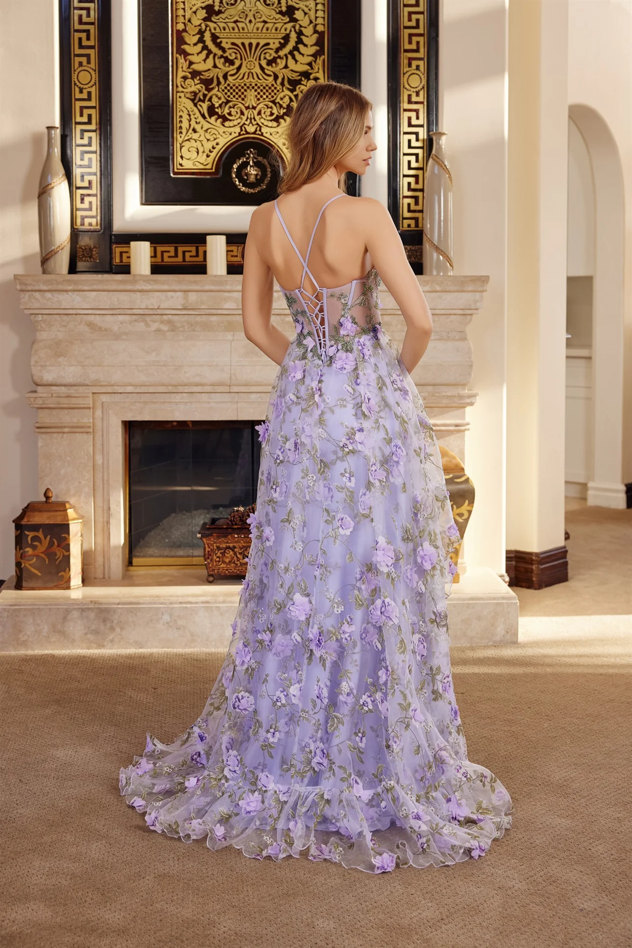 Nox Anabel G1783 Sweetheart Sheer Corset Floral Prom Dress - Image 5