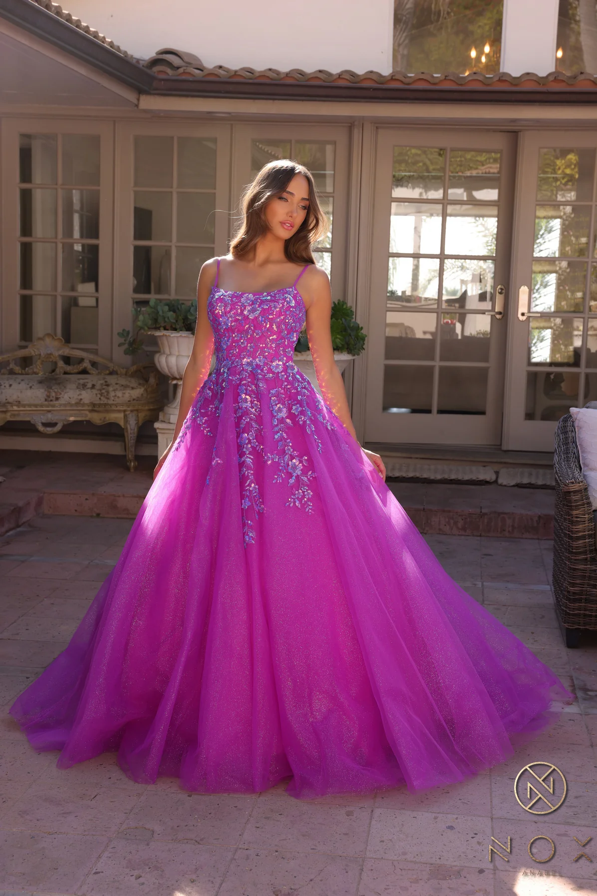 Nox Anabel H1464 Shimmer Tulle A Line Sequin Prom Dress Ballgown Scoop Neck Pageant - Image 3