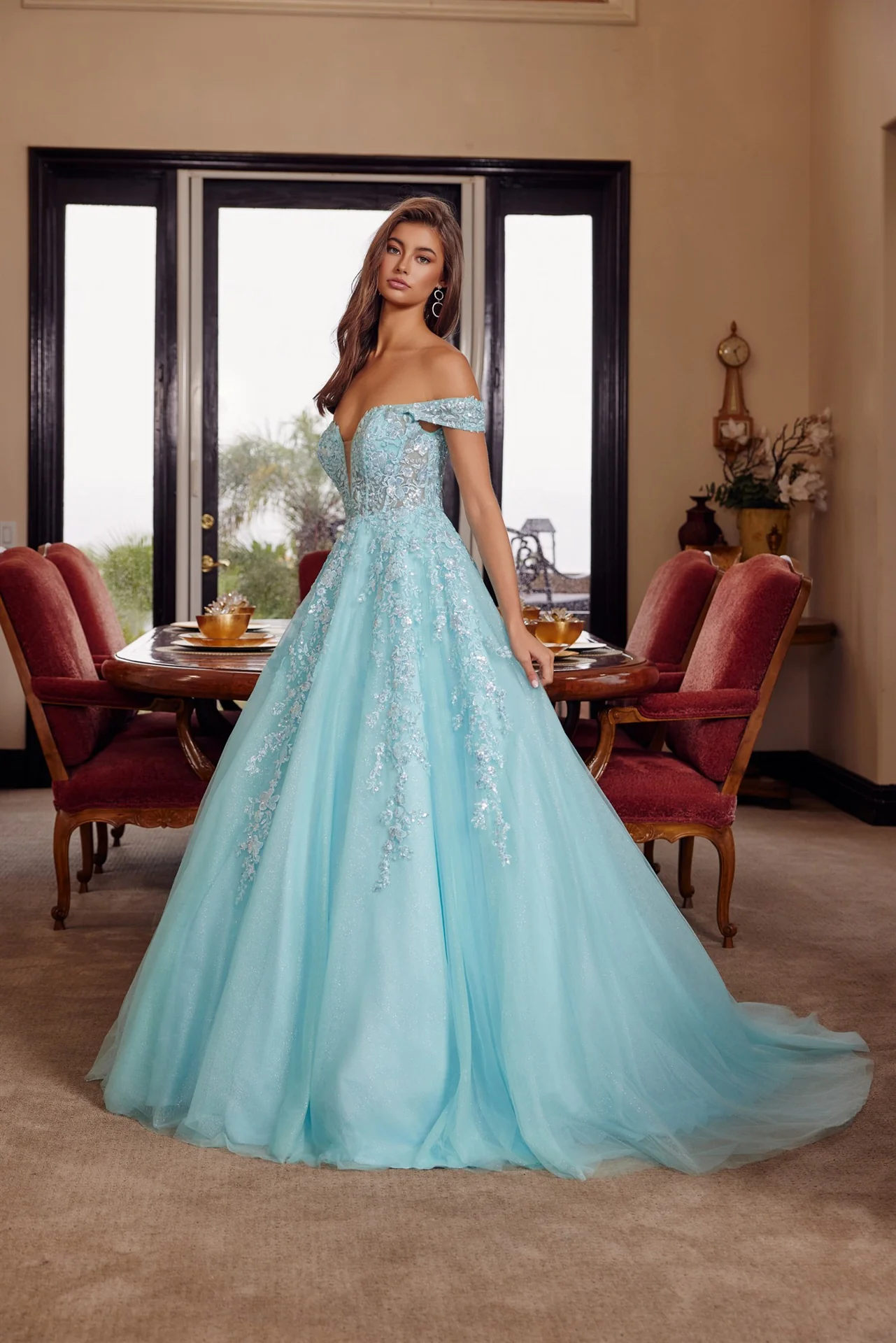 Nox Anabel H1881 Off-the-Shoulder Sheer Corset Prom Dress - Image 6