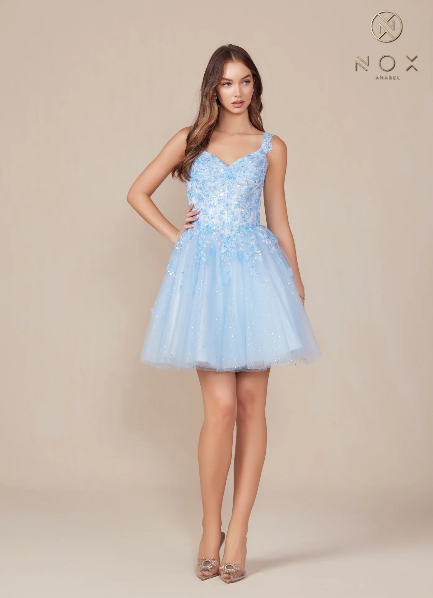 Nox Anabel H846 Short Shimmer Lace Homecoming Dress Sequin Corset Cocktail Gown - Image 20