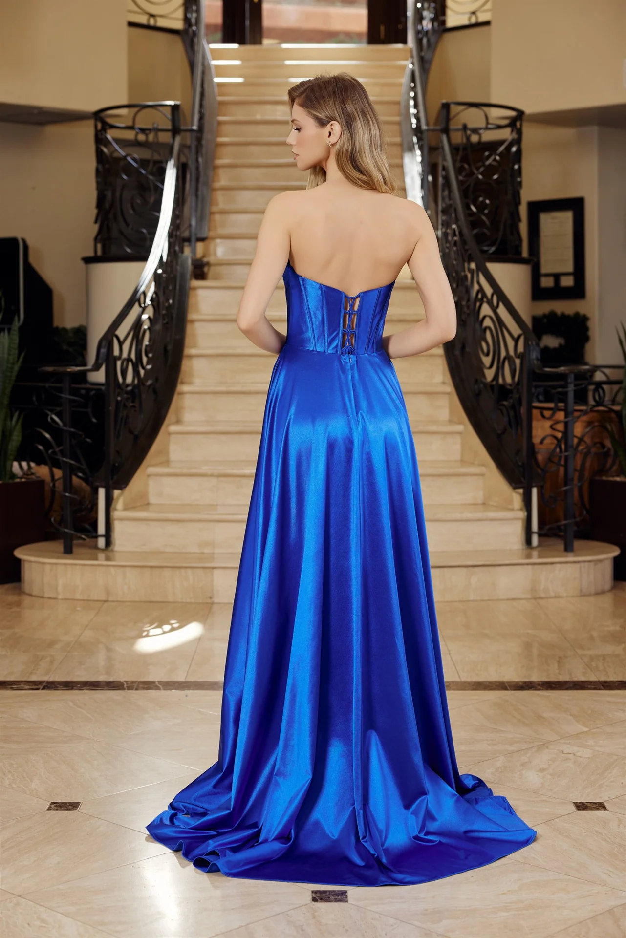 Nox Anabel K1735 Backless Strapless Corset Pleated Prom Dress - Image 5