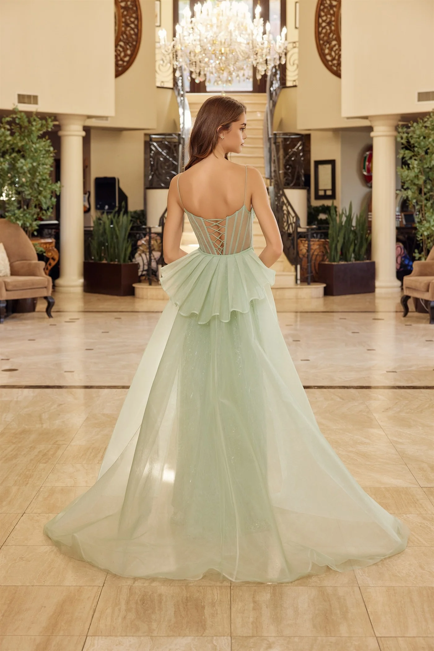 Nox Anabel N1763 Sheer Corset Beaded Prom Dress Tail Skirt - Image 4