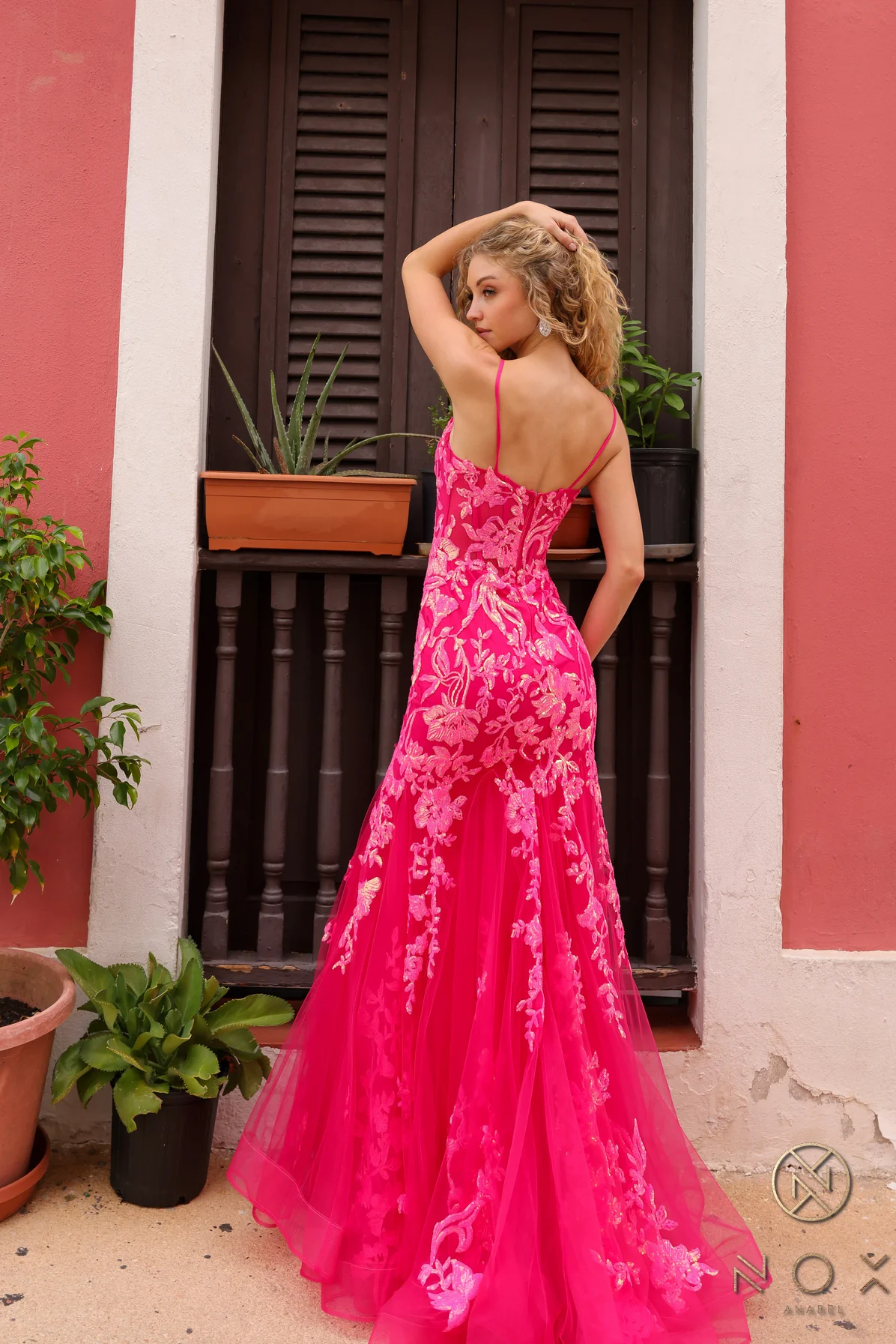 Nox Anabel Q1390 Long Sequin Sheer Corset Mermaid Prom Dress Neon Pageant Gown - Image 8