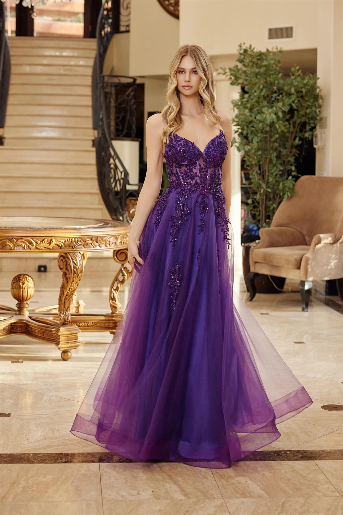Nox Anabel Q1778 Sheer Beaded Corset Sweetheart Prom Dress - Image 2