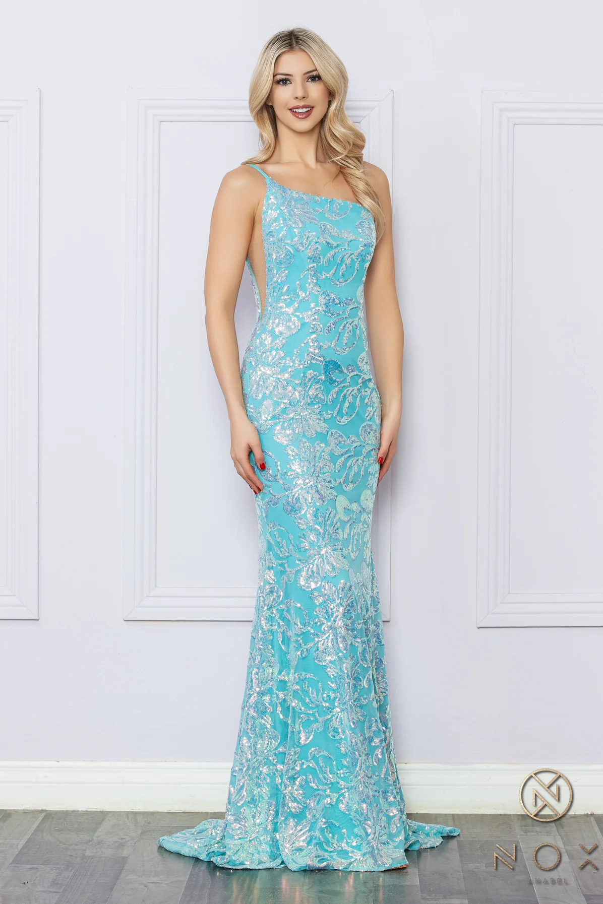 Nox Anabel R1308 Long Sequin Lace One Shoulder Prom Dress Mermaid Formal Gown Pageant - Image 10