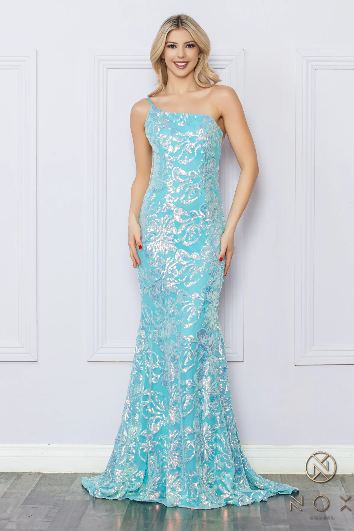 Nox Anabel R1308 Long Sequin Lace One Shoulder Prom Dress Mermaid Formal Gown Pageant - Image 11