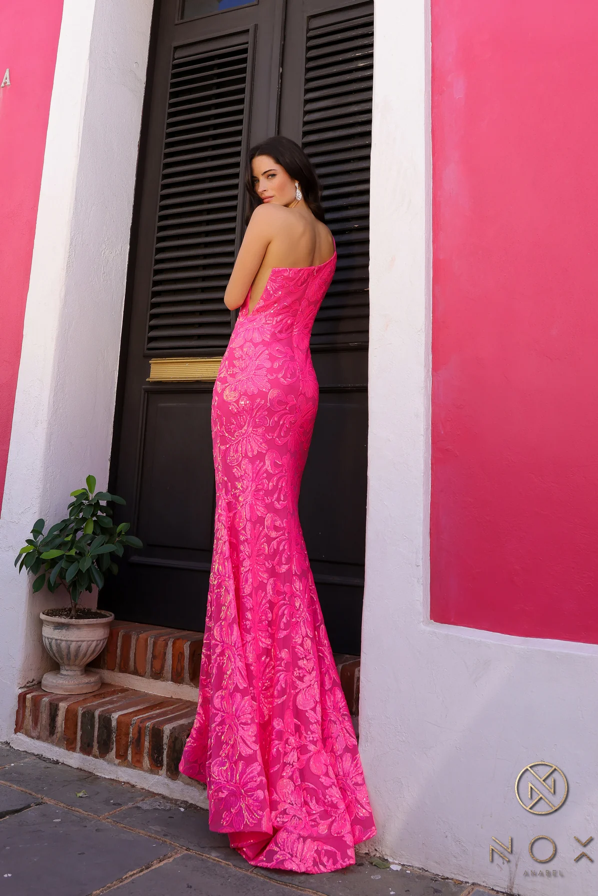 Nox Anabel R1308 Long Sequin Lace One Shoulder Prom Dress Mermaid Formal Gown Pageant - Image 12
