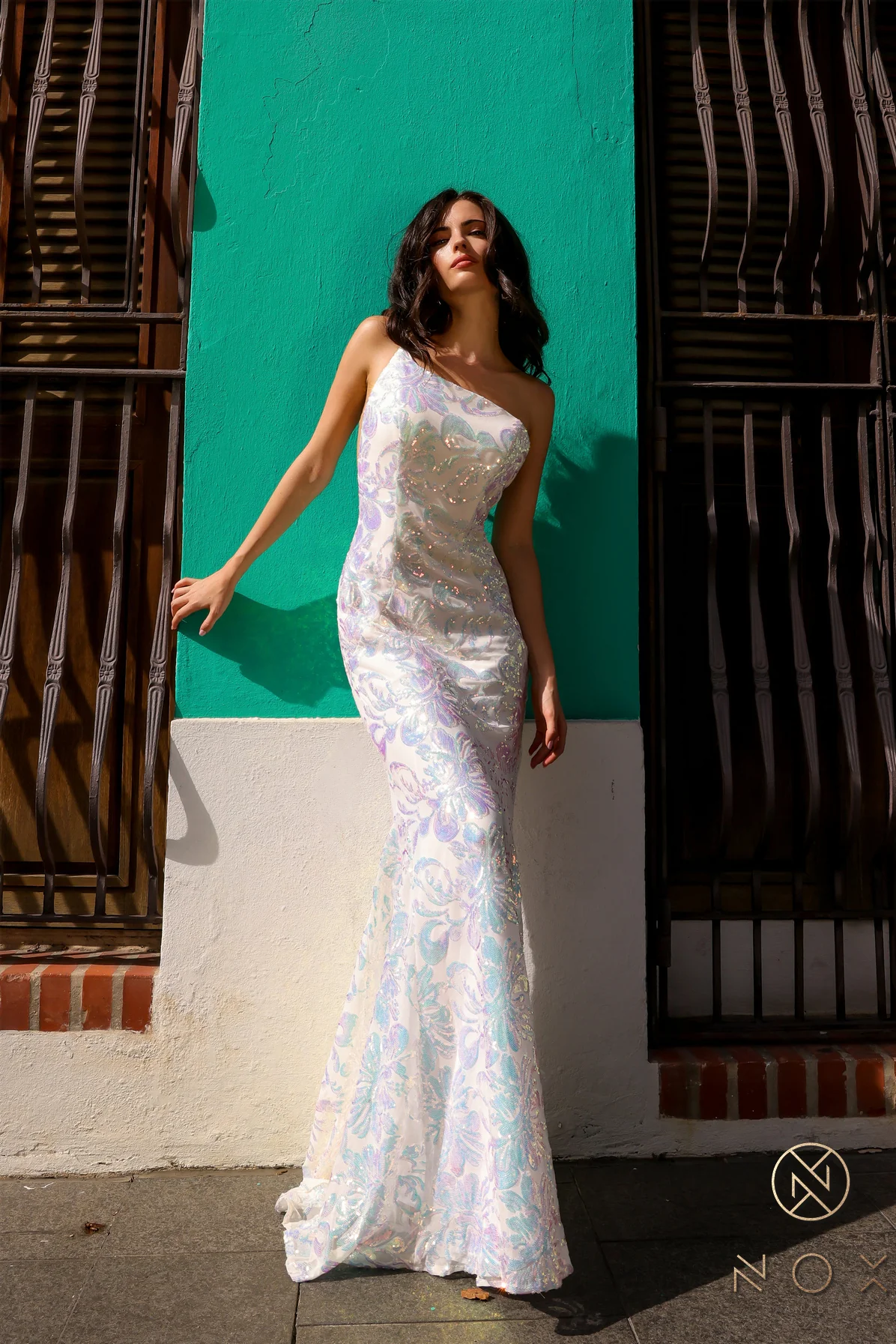 Nox Anabel R1308 Long Sequin Lace One Shoulder Prom Dress Mermaid Formal Gown Pageant - Image 3