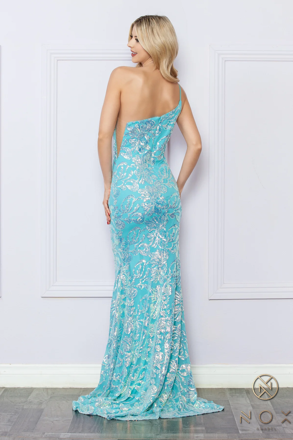 Nox Anabel R1308 Long Sequin Lace One Shoulder Prom Dress Mermaid Formal Gown Pageant - Image 9