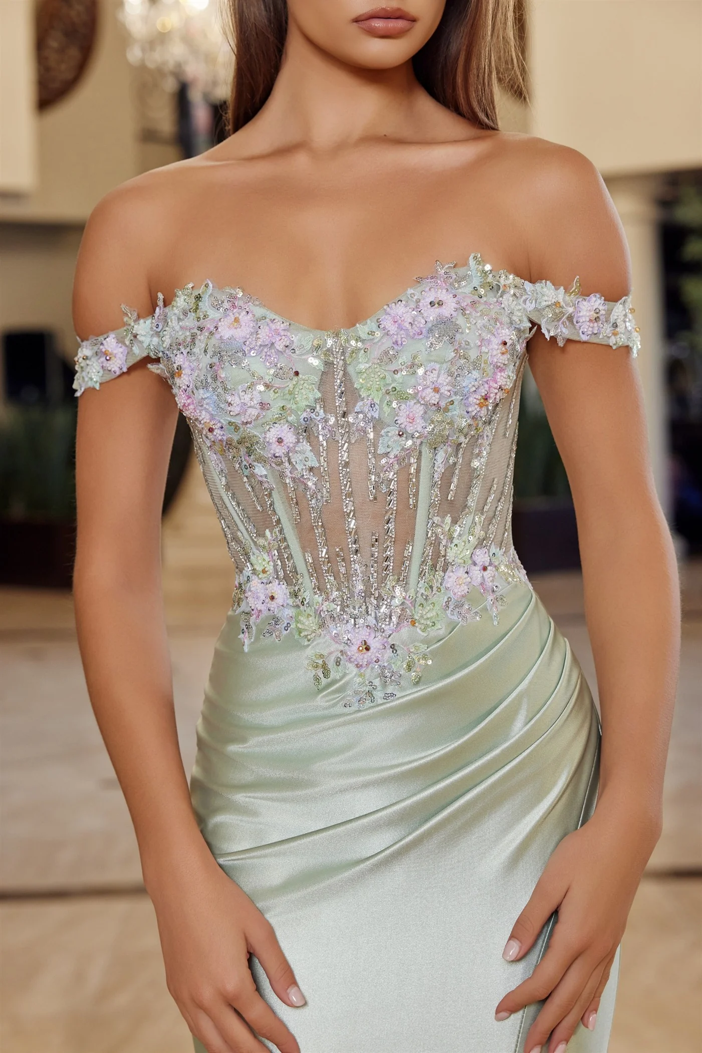 Nox Anabel R1814 Off-the-Shoulder Sheer Corset Prom Dress - Image 5