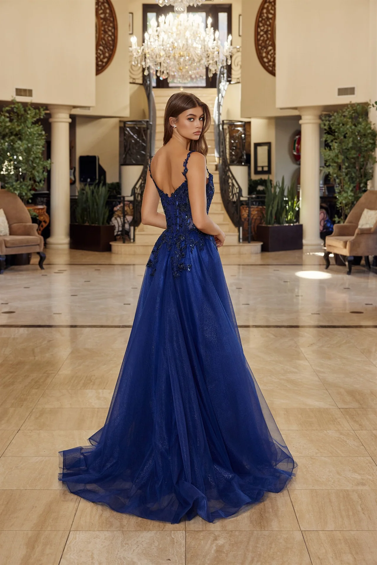 Nox Anabel R1824 Plunging V-Neck Sheer Corset Prom Dress - Image 5