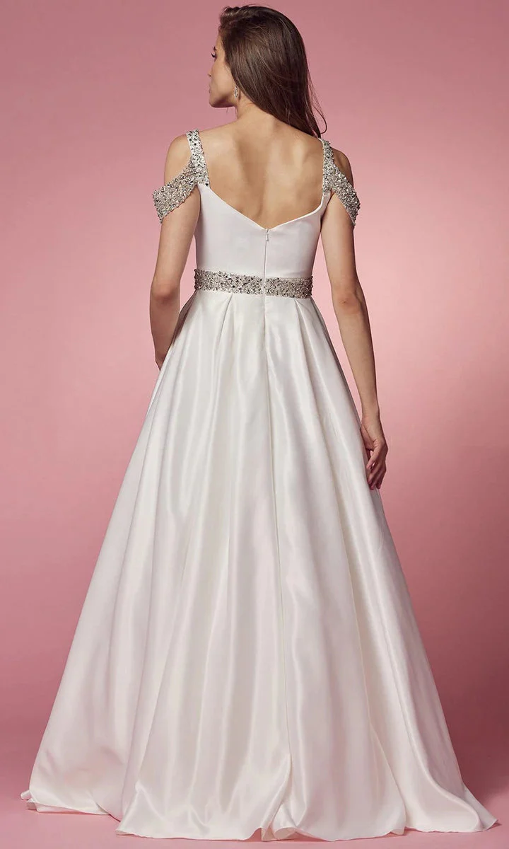 Nox Anabel R224W Size 4, 8, 16 White Formal Dress Long Satin A Line Ballgown Pocket Pageant Bridal - Image 3