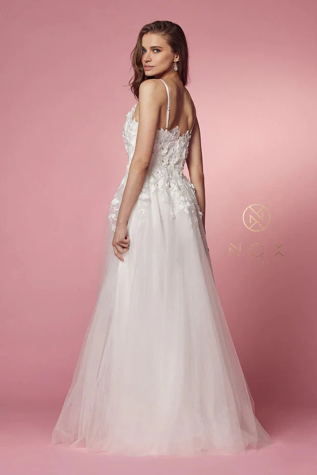 Nox Anabel R346 Size 10 A Line 3D Floral Lace Wedding Dress V Neck Bridal Gown - Image 2