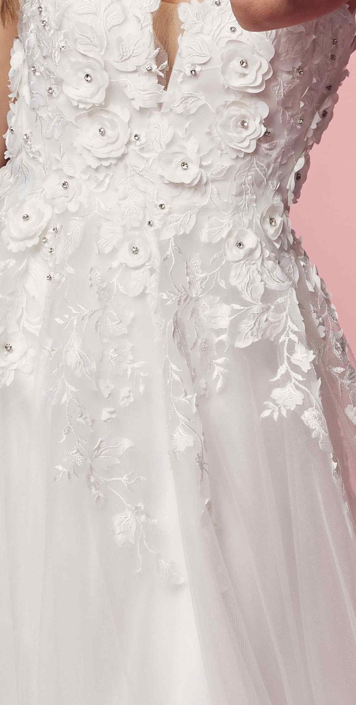 Nox Anabel R346 Size 10 A Line 3D Floral Lace Wedding Dress V Neck Bridal Gown - Image 3