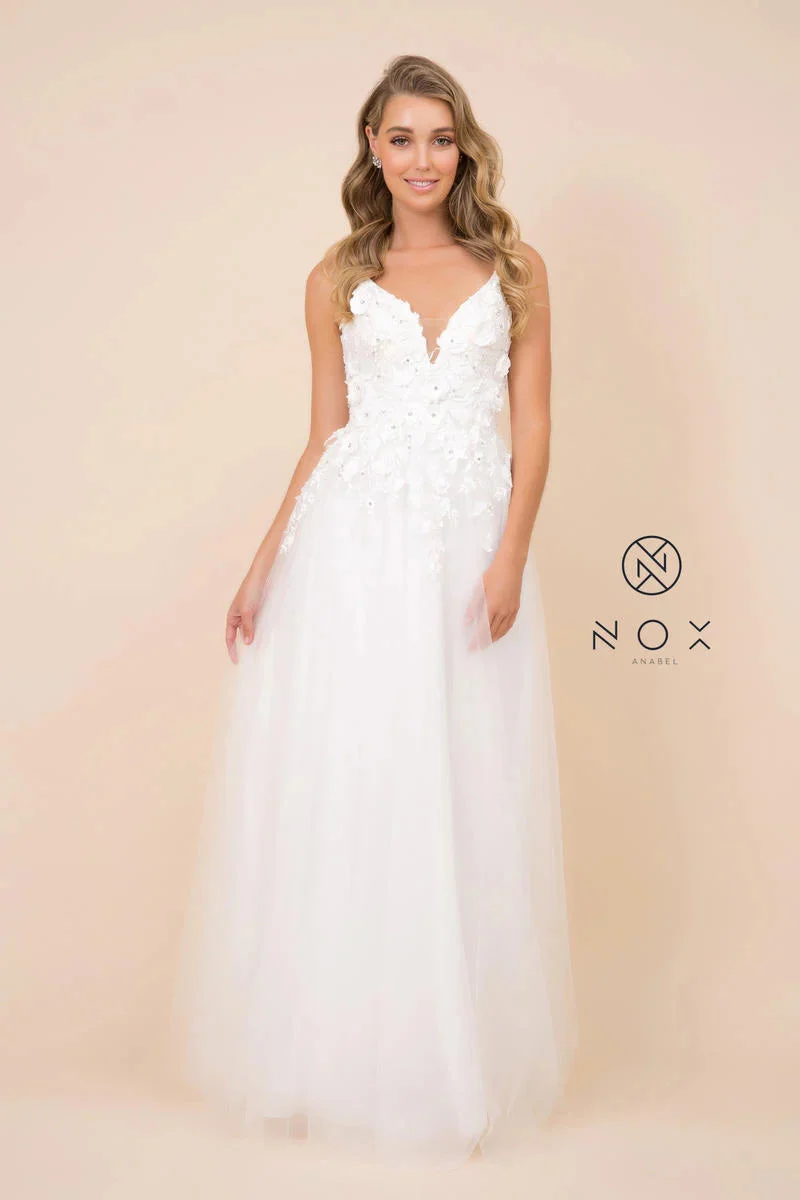 Nox Anabel R346 Size 10 A Line 3D Floral Lace Wedding Dress V Neck Bridal Gown - Image 8