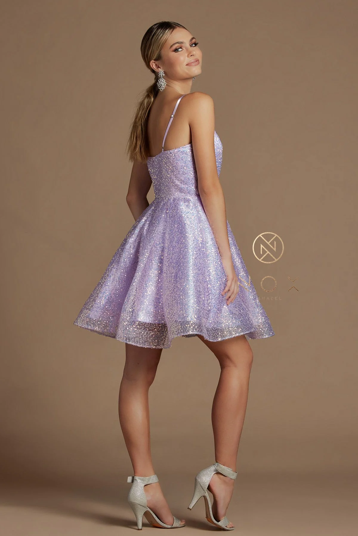 Nox Anabel R703 Size 12 Short Fit & Flare Sequin Formal Cocktails Dress V Neck Gown - Image 5