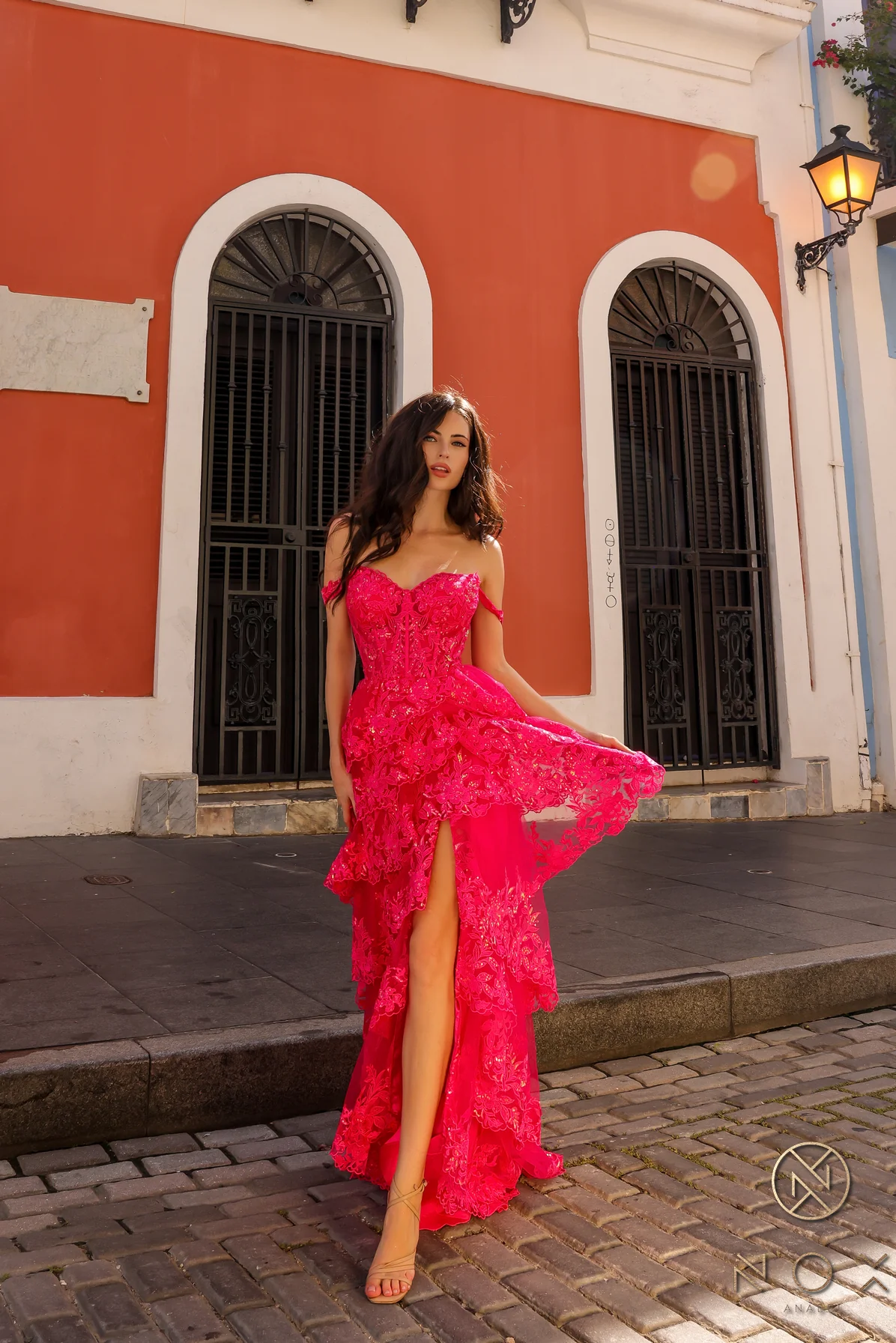 Nox Anabel T1335 A Line Ruffle Slit Prom Dress Sheer Lace Corset off the shoulder Pageant Gown - Image 12