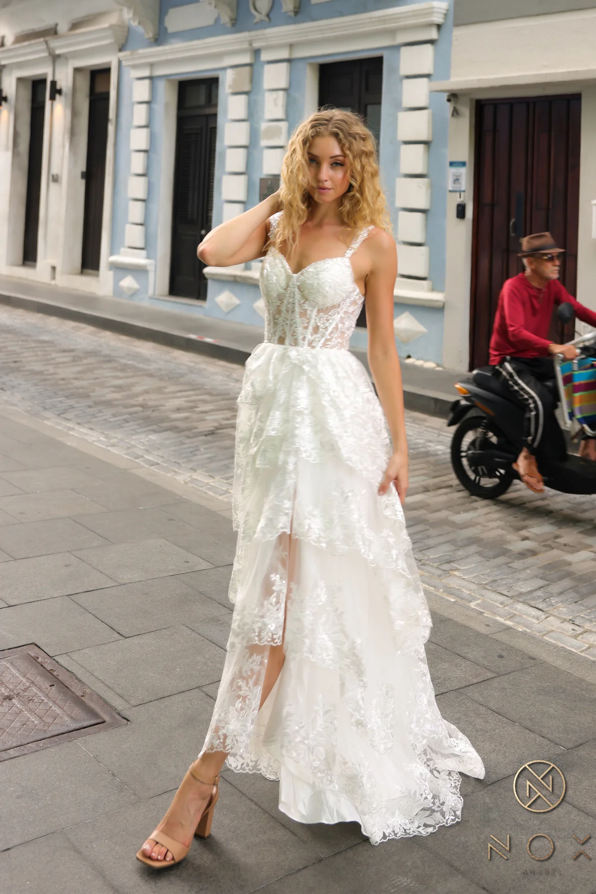 Nox Anabel T1335 A Line Ruffle Slit Prom Dress Sheer Lace Corset off the shoulder Pageant Gown - Image 13