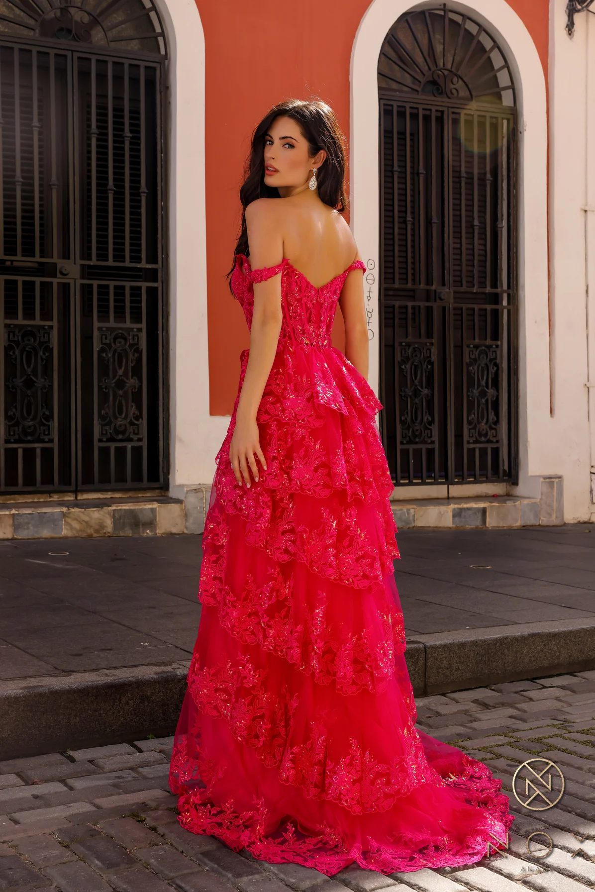 Nox Anabel T1335 A Line Ruffle Slit Prom Dress Sheer Lace Corset off the shoulder Pageant Gown - Image 6