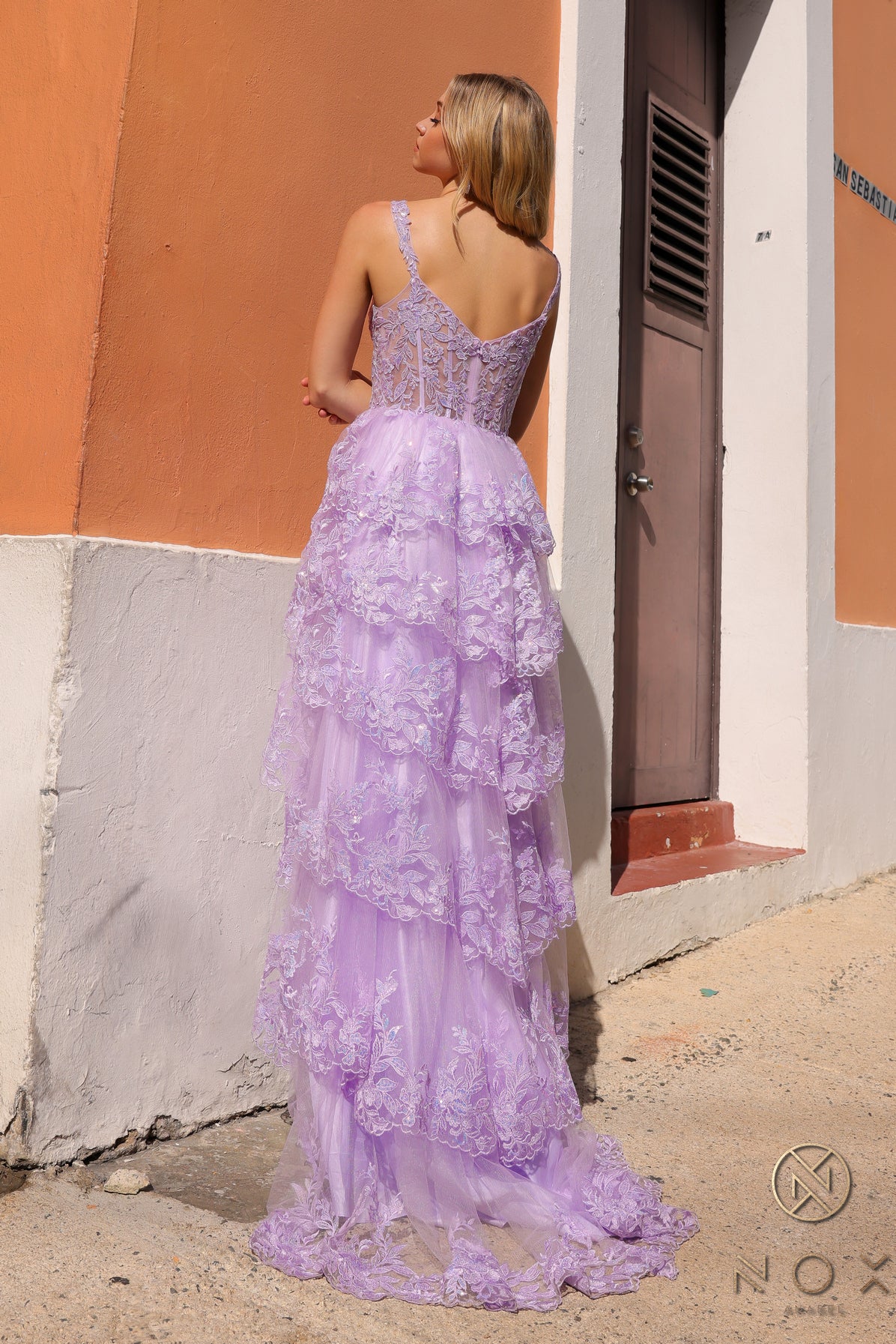 Nox Anabel T1335 A Line Ruffle Slit Prom Dress Sheer Lace Corset off the shoulder Pageant Gown - Image 8