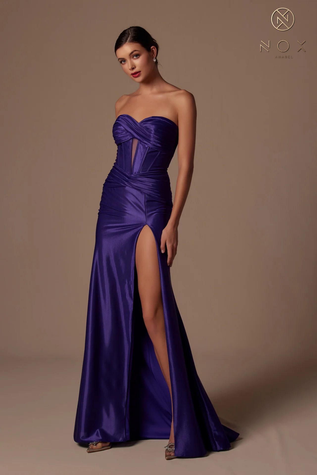 Nox Anabel T1489 Satin Fitted Prom Dress Cutout Strapless Corset Bodice Formal Evening Gown Slit - Image 13